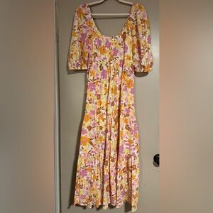 Billabong Floral Dress in Pink and Orange